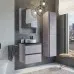 Тумба-умывальник Comforty «Эдинбург-60-2», бетон светлый с чёрной столешеницей, с раковиной 9111